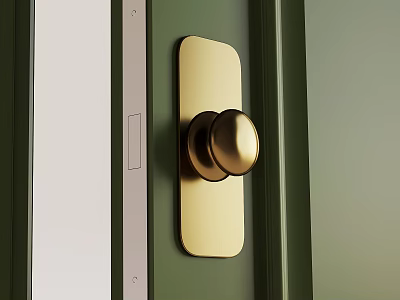 Green Door With Gold Knob And Door Frame In Home Interior 3d model
