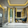 Elegant Spacious Luxury Modern Bathroom Interior With Marble Finishes And Warm Ambient Ceiling Lighting