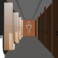 Modern Public Restroom Interior With Clean Stalls Clear Signs And Bright Ceiling