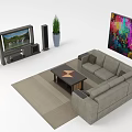 Modern Living Room Electronic Appliances Setup With TV Speakers Coffee Table And Sofa