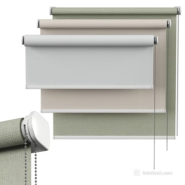 Modern Fabric Venetian Blinds In White Beige And Green For Home Windows 3d model 