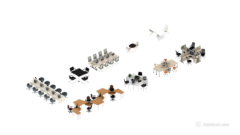 Modern Office Table And Chair Combinations For Different Workspace Layouts 3d model