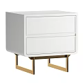 Modern White Bedside Table With Two Drawers And Gold Metal Legs For Bedroom Decor