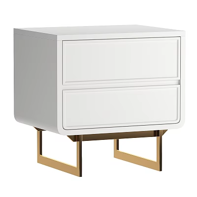 Modern White Bedside Table With Two Drawers And Gold Metal Legs For Bedroom Decor 3d model