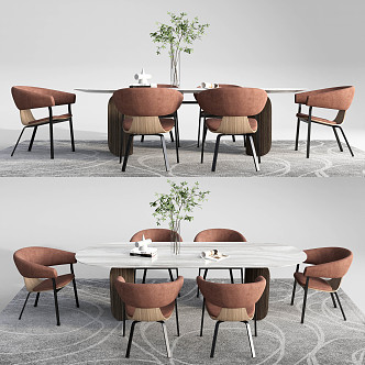 Modern Dining Table and Chair Combination Leisure Chair Long Table 3d model