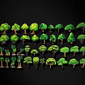 Various Green Tree Models in Different Shapes Arranged on Black Background 3d model