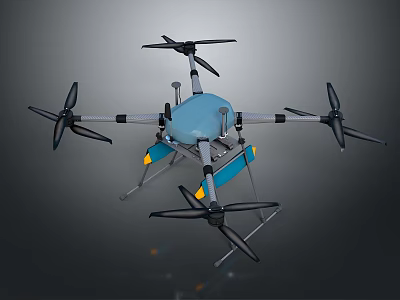 Quadcopter Drone With Blue And White Body Landing Gear And Propellers 3d model