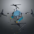 Quadcopter Drone With Blue And White Body Landing Gear And Propellers