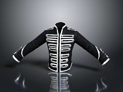 Black Military Style Jacket With White Trim And Double Breasted Design Details 3d model