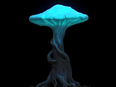Mushroom Shaped Decorative Light With Glowing Top And Twisted Tree Trunk Root Base 3d model