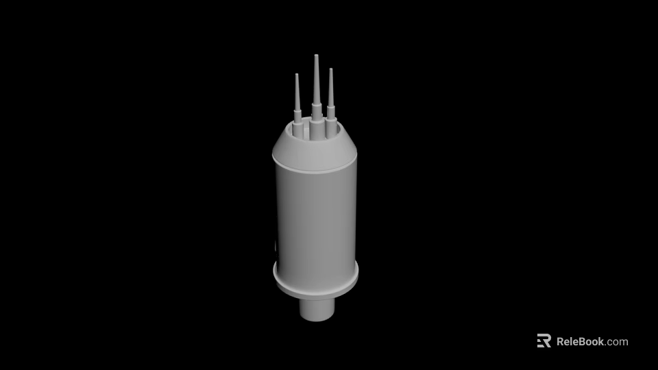 White Cylindrical Device With Multiple Thin Protrusions On Top Against Black Background 3d model 