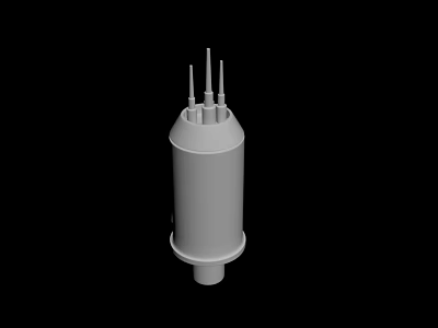 White Cylindrical Device With Multiple Thin Protrusions On Top Against Black Background 3d model