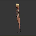 Woman With Blonde Hair Wearing Gray Tank Top Plaid Shirt Green Shorts And Brown Boots
