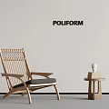 POLIFORM Modern Lounge Furniture With Wooden Chair Gray Cushion Side Table White Statue And Books