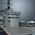 Aircraft Carrier Flight Deck with Military Jets and Island Structure