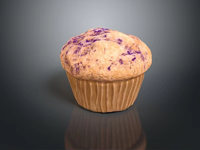 Delicious Freshly Baked Blueberry Muffin With Purple Swirls On Dark Background 3d model