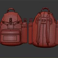 Vintage Brown Leather Backpack With Industrial Design Metal Buckles And Red Accents