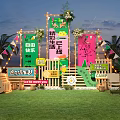 Youth Life Festival Photo Check-in Spot With Camping Theme Greenery And Colorful Flags