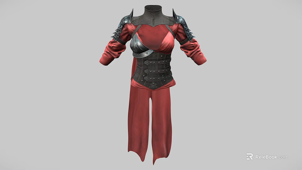 Red And Black Armor Style Tunic With Shoulder Details And Matching Pants 3d model 