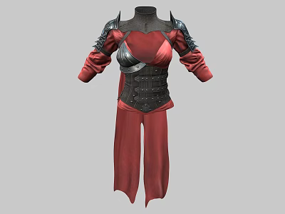 Red And Black Armor Style Tunic With Shoulder Details And Matching Pants 3d model