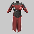 Red And Black Armor Style Tunic With Shoulder Details And Matching Pants