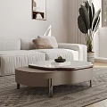Modern White Sofa and Coffee Table Set With Throw Pillows Large Leaf Plant and Rug
