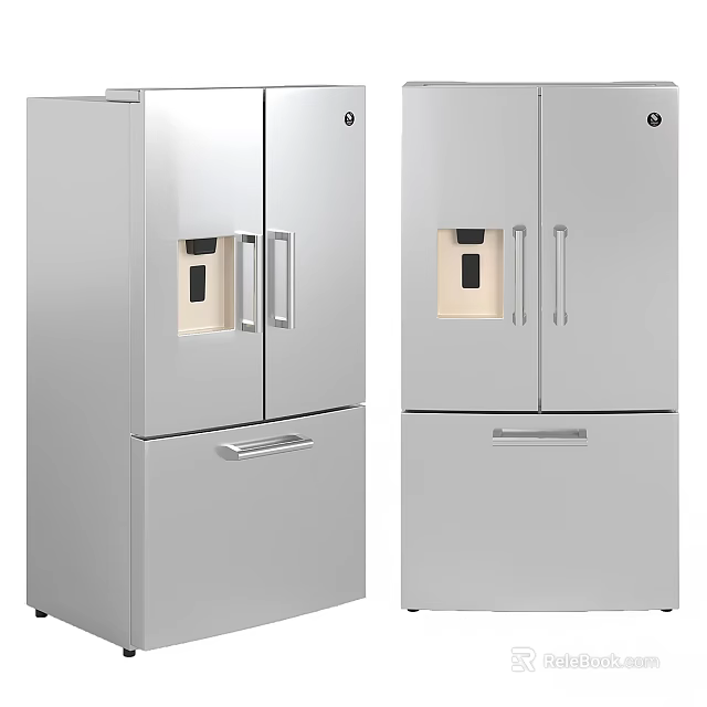 Elegant Silver Double Door Refrigerators With Bottom Drawers For Modern Kitchen Spaces 3d model 