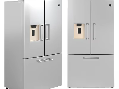Elegant Silver Double Door Refrigerators With Bottom Drawers For Modern Kitchen Spaces 3d model