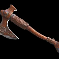 Traditional Handcrafted Axe With Intricately Carved Wooden Handle And Decorative Metal Blade