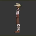 3D Character Creature Wearing Straw Hat Brown Red Outfit White Boots Arms Outstretched