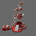 Ornamental Red And White Stacked Decorative Structure With Spheres And Steps 3d model