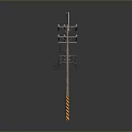 Electric Poles With Multiple Wires Against Gray Background and Reflection On Shiny Ground