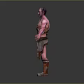 Muscular Shirtless Red Skinned Fantasy Character With Shoulder Armor Waist And Leg Guards