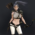 Silver Gray Haired Woman In Armor Holding Bow With Arrow Quiver And Leather Pants