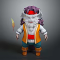 Cartoon Game Character With Purple Hair Red Bandana White Beard Orange Vest And Brown Boots