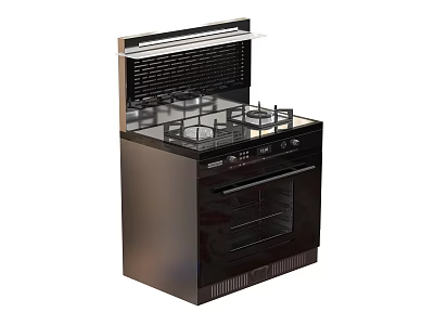 Black Integrated Kitchen Stove With Gas Burners And Built In Oven 3d model