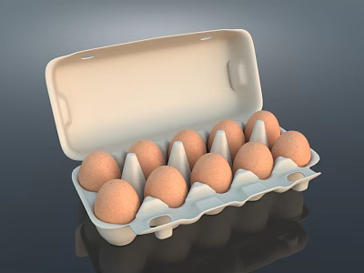 Twelve Fresh Brown Eggs In Open Paper Egg Carton With Protective Slots 3d model