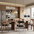 Modern Middle Ancient Style Restaurant Dining Table and Chair Combination Solid Wood Dining Table Middle Ancient Dining Chair Sideboard Chandelier 3d model