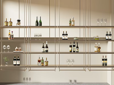 Modern Wine Cabinet With Metal Shelves And Organized Bottle Glass Storage 3d model