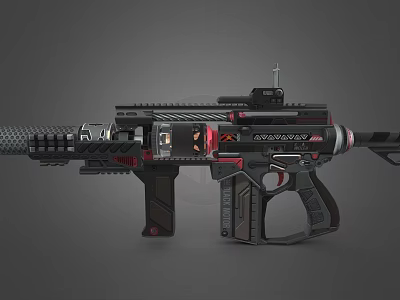 Modern Tactical Rifle with Advanced Mechanical Structure Black Body Red Accents and Tactical Scope 3d model