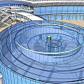 Modern Commercial Street With Circular Glass Architecture And Multi level Pedestrian Area