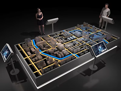 Interactive Commercial Equipment For Urban Planning Model With Digital Display Screens 3d model