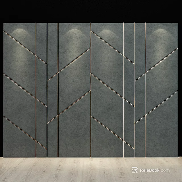Modern Gray Wall Decor With Geometric Patterns And Metal Line Accents 3d model