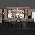 Modern Restaurant Interior With Open Layout Wooden Dining Table And Chairs 3d model