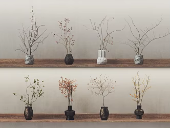 Modern Dried Branched Flower Vase 3d model