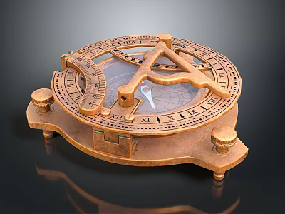 Antique Copper Sundial With Engraved Scales And Decorative Pointer Base Design 3d model