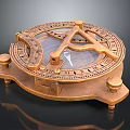 Antique Copper Sundial With Engraved Scales And Decorative Pointer Base Design 3d model