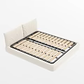 Modern Double Bed Frame With Beige Upholstered Headboard And Wooden Slats