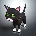 Cute 3D Black Cat Character With Green Eyes Pink Ears And White Paws