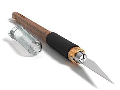 Precision Hardware Craft Tool With Wooden Handle Black Grip And Metal Blade Transparent Protective Case 3d model